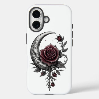 Coques iPhone 16 Œuvre d'art florale sombre croissant de lune rose