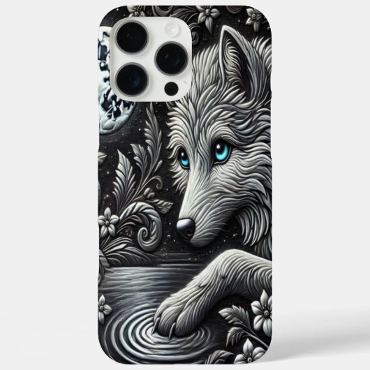 Coques Case-Mate iPhone Œuvre d'art loup au clair de lune réfléchissant (Verso)