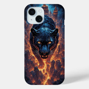 Coque Pour iPhone 15 Œuvre d'art panthère agressive en couleurs néon