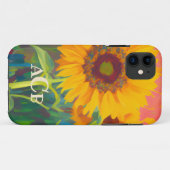 Coques Case-Mate iPhone Oeuvre de tournesol monogramme (Dos (Horizontal))