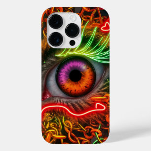 Coque Pour iPhone 14 Pro OEuvre d'oeil de chat de néon : Couleurs vives, Mo
