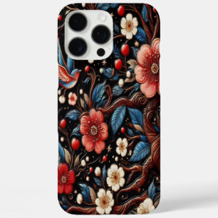 Coques iPhone 16 Pro Max Oeuvre florale en fleurs de cerisier bleu