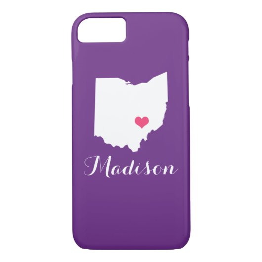 Coques Case-Mate iPhone Ohio Coeur violet Monogramme personnalisé (Dos)