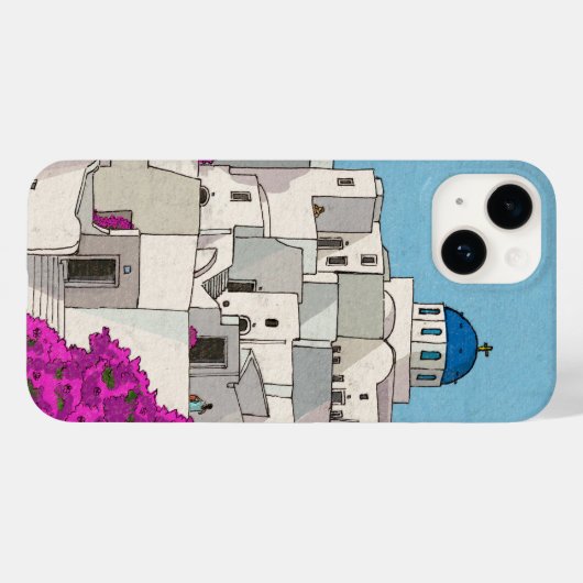 Coques Case-Mate iPhone Oia Santorini Île Grèce Illustration lunaire (Verso (horizontal))