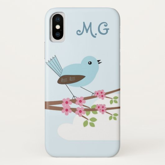 Coques Case-Mate iPhone Oiseau bleu mignon dans l'arbre de fleur (Dos)
