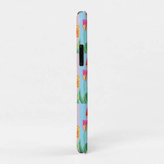 Coques Case-Mate iPhone Oiseau bleu usé Fleurs roses et bleues (Dos/Droite)