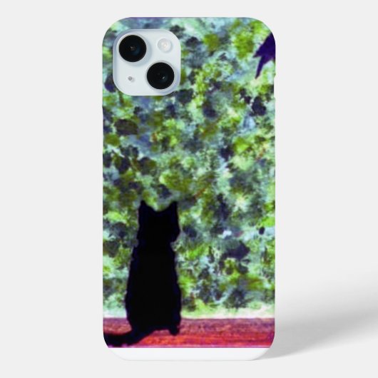 Coques Case-Mate iPhone Oiseau Chat Noir observation Peinture Cute Kitty (Verso)