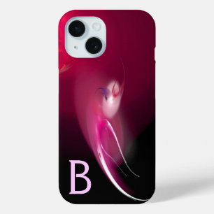 COQUE POUR iPhone 15 OISEAU CLAIR / FUCHSIA ROSE NOIR MONOGRAMME ABSTRA