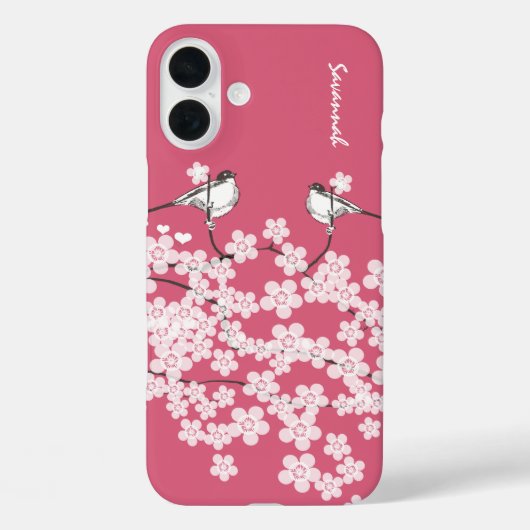 Coques Case-Mate iPhone Oiseau de amour mésange Branche de fleurs de ceris (Verso)