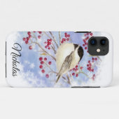 Coques Case-Mate iPhone Oiseau d'hiver à travers la fenêtre neigeuse. Scèn (Dos (Horizontal))