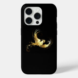 Coque iPhone 15 Pro Oiseau d'or sur Arrière - plan noir