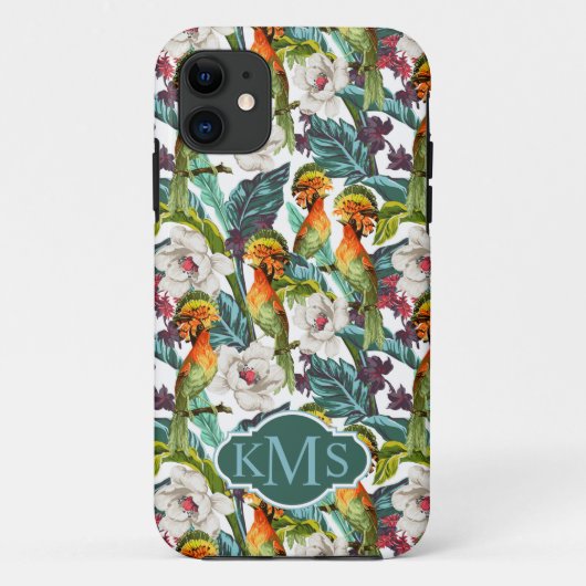 Coques Case-Mate iPhone Oiseau et monogramme exotique du motif de fleur | (Dos)