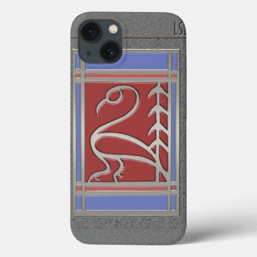 Coques Case-Mate iPhone Oiseau et pin Art déco - Rouge bleu gris - Monogra (Verso)