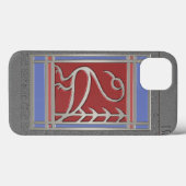 Coques Case-Mate iPhone Oiseau et pin Art déco - Rouge bleu gris - Monogra (Verso (horizontal))