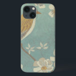 iPhone 13 Case Oiseau jaune, gris et beige perché sur une branche<br><div class="desc">Chariklia Zarris est connue pour ses oeuvres d'art abstraites. Dans ce dessin d'un profil d'oiseau sur un arrière - plan turquoise bleu,  elle saisit la simplicité de l'oiseau. Les fleurs blanches apportent une touche romantique. Customisez votre produit Zazzle préféré en utilisant cette belle image.</div>