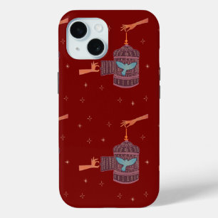 Coque Pour iPhone 15 Oiseau libre Cage à oiseaux Art folklorique Main