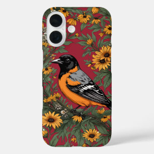 Coques iPhone 16 Oiseau Oriole de Baltimore et fleurs de Susan aux