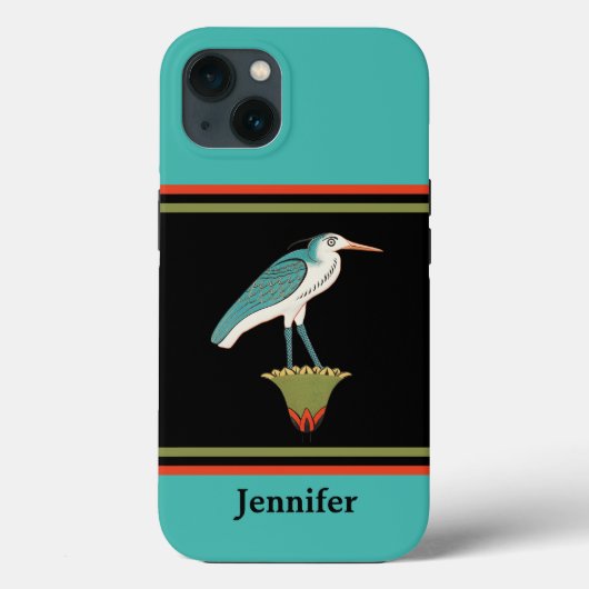 Coques Case-Mate iPhone Oiseau peint d'Egypte ancienne en Olive Orange Ble (Verso)