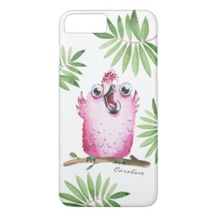 Coque iPhone 7 Plus Oiseau rose mignon avec votre nom