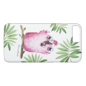Coques Case-Mate iPhone Oiseau rose mignon avec votre nom (Dos (Horizontal))