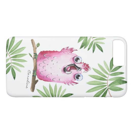 Coques Case-Mate iPhone Oiseau rose mignon avec votre nom (Dos (Horizontal))