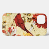 Coques Case-Mate iPhone Oiseau rouge dans un jardin fleuri (Verso (horizontal))