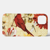 Coques Case-Mate iPhone Oiseau rouge dans un jardin fleuri (Verso (horizontal))