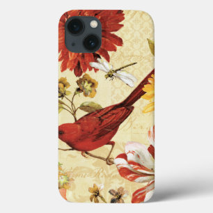 iPhone 13 Case Oiseau rouge dans un jardin fleuri
