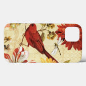 Coques Case-Mate iPhone Oiseau rouge dans un jardin fleuri (Verso (horizontal))