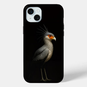Coque iPhone 15 Mini Oiseau Secrétaire Exotique Noir 4 Luxe