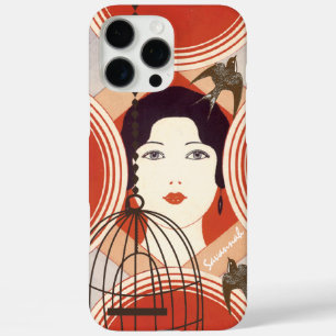 iPhone 16 Pro Max Case Oiseau vintage féminin Cage à oiseaux Amour