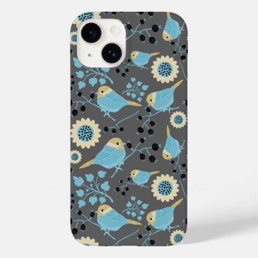 Coques Case-Mate iPhone Oiseaux Berries Florales Crème Bleue Gris Noir Mot (Verso)