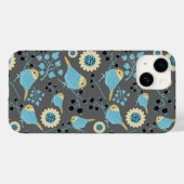 Coques Case-Mate iPhone Oiseaux Berries Florales Crème Bleue Gris Noir Mot (Verso (horizontal))