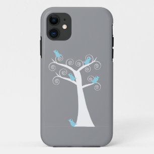 Etui iPhone Case-Mate Oiseaux bleus fantaisistes arbre gris tourbillonna