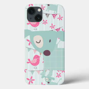 iPhone 13 Coque Oiseaux, Chiens, Bannières, Fleurs