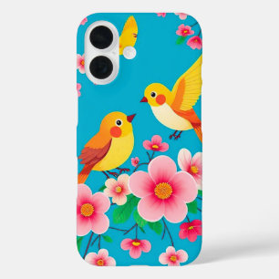 Coques iPhone 16 Oiseaux Colorés Posés Parmi de Superbes Fleurs
