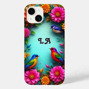Coque Pour iPhone 14 Oiseaux Colorés Posés Parmi Des Fleurs Vibrantes