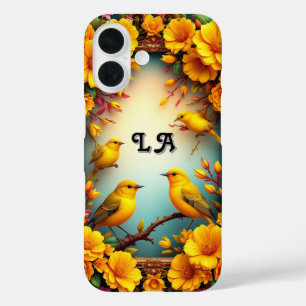 Coques iPhone 16 Oiseaux Colorés Posés Parmi Des Fleurs Vibrantes