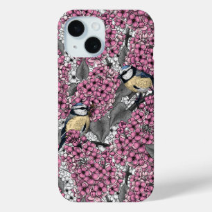 Coque Pour iPhone 15 Oiseaux dans le jardin lilas rose