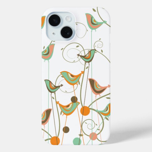 Coques Case-Mate iPhone Oiseaux d'été d'Orange Whimsical Moderne (Verso)