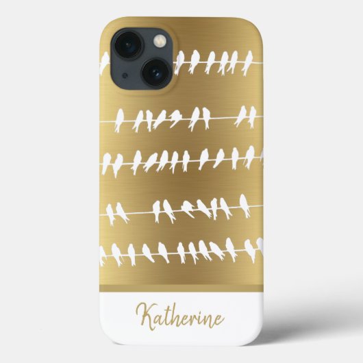 Coques Case-Mate iPhone Oiseaux d'hirondelle d'or modernes sur fils Nom (Verso)