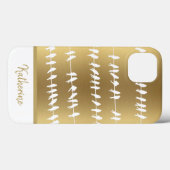 Coques Case-Mate iPhone Oiseaux d'hirondelle d'or modernes sur fils Nom (Verso (horizontal))