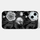 Coques Case-Mate iPhone Oiseaux et fleurs de pivoines monochromes, gris (Verso (horizontal))