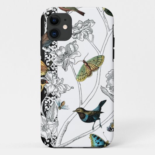 Coques Case-Mate iPhone Oiseaux et papillon sur un arrière - plan noir et (Dos)