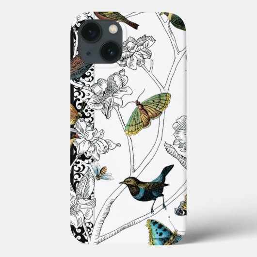 Coques Case-Mate iPhone Oiseaux et papillons sur un Arrière - plan noir et (Verso)