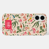Coques Case-Mate iPhone Oiseaux floraux dessinés à la main Abeilles Monogr (Verso (horizontal))