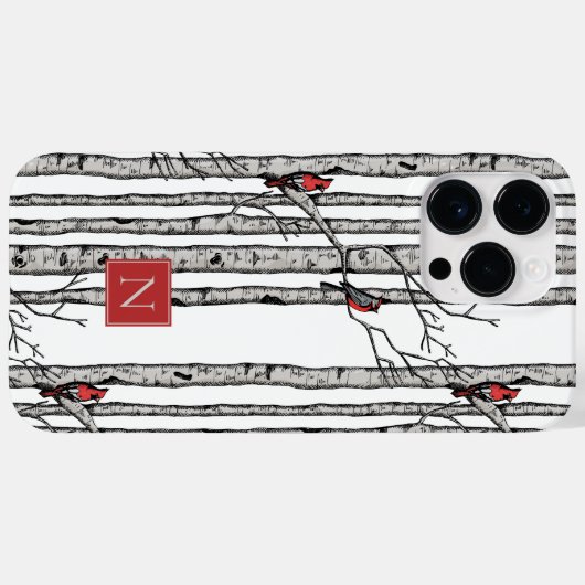 Coques Case-Mate iPhone Oiseaux monogrammes et oiseaux cardinaux rouges (Verso (horizontal))