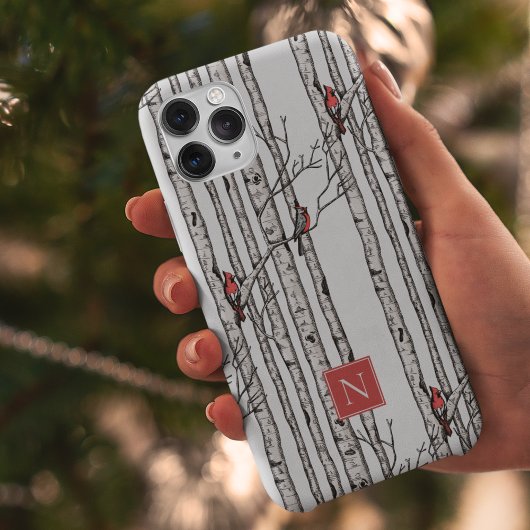 Coques Case-Mate iPhone Oiseaux monogrammes et oiseaux cardinaux rouges
