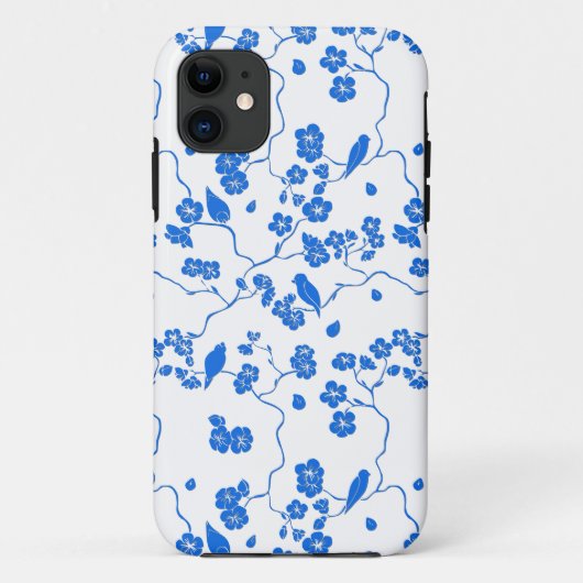 Coques Case-Mate iPhone Oiseaux sur Impression Bleue de Cerisiers en Fleur (Dos)