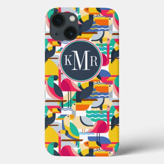 Coques Case-Mate iPhone Oiseaux tropicaux géométriques | Monogramme (Verso)